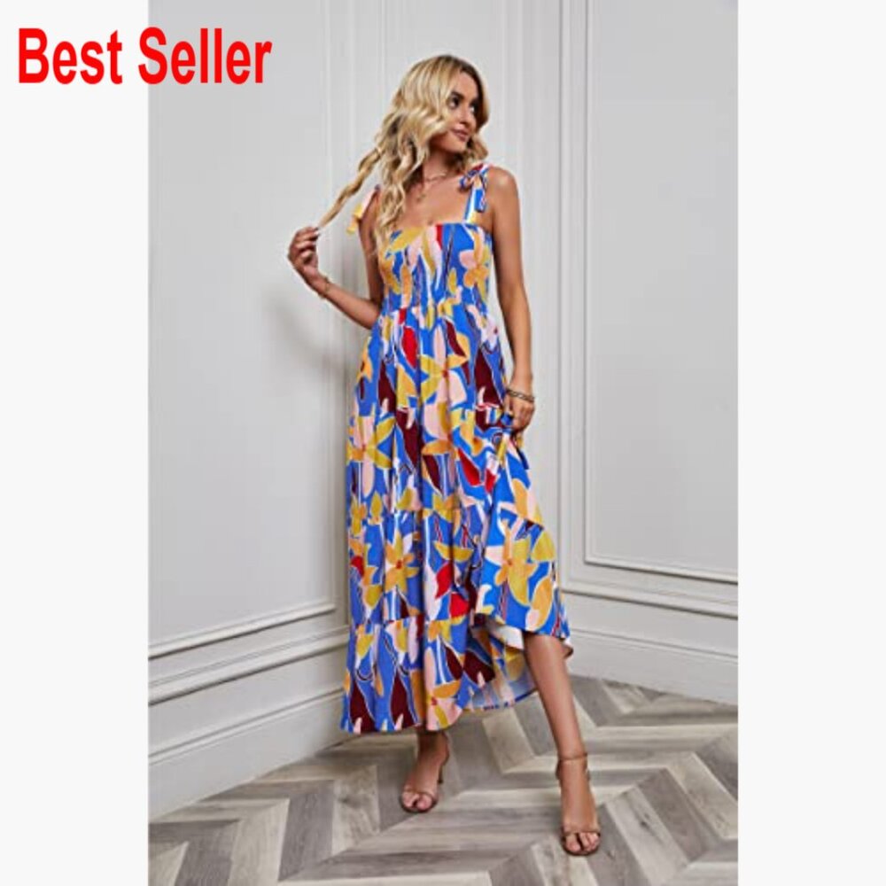Polyester Spaghetti Strap Square Neck Ruffle Maxi… - image 4